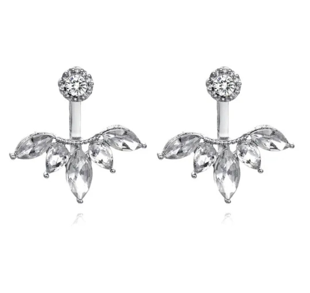 747	Aretes hojas cristales plateado