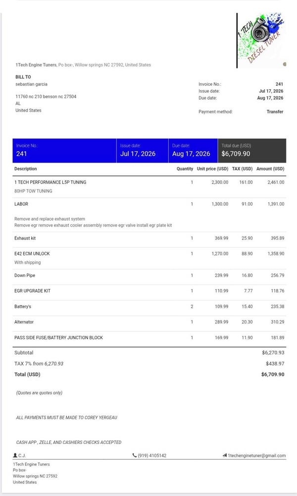 2025 l5p repair- INVOICE 241