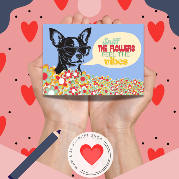 Kaart "Flowers & Fur" - Hondje