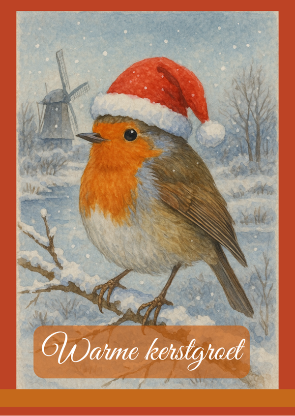 Kerstkaart  roodborstje 2 (landbouwafval)