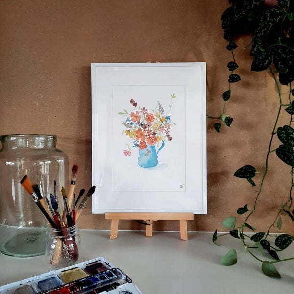 Originele aquarel "veldboeket"