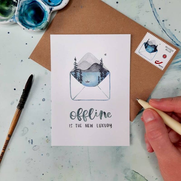 bundel wenskaarten + stickers "offline is the new luxury"