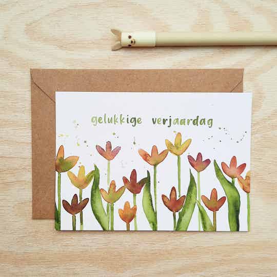 wenskaart "tulpen - gelukkige verjaardag"
