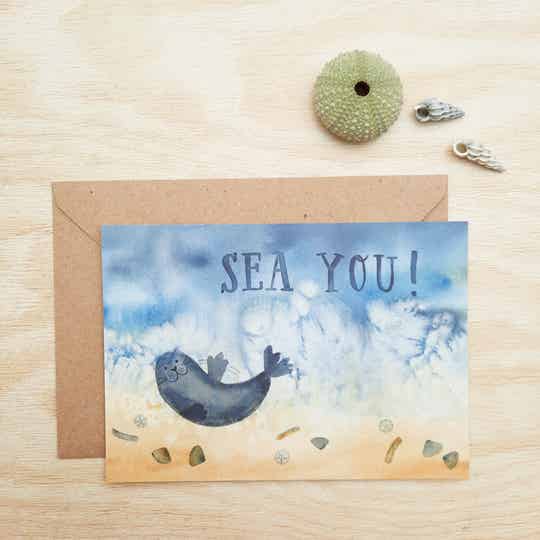 wenskaart "zeehond - sea you!"