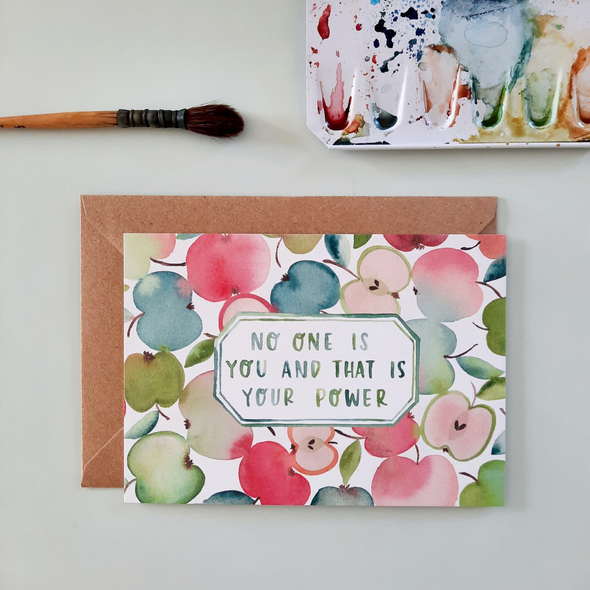 wenskaart "no one is you and that is your power - aquarel appels"
