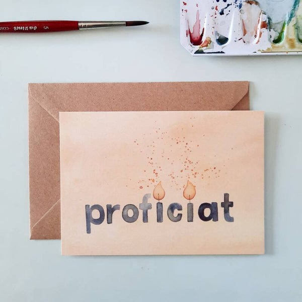 wenskaart "proficiat - vlammetjes"