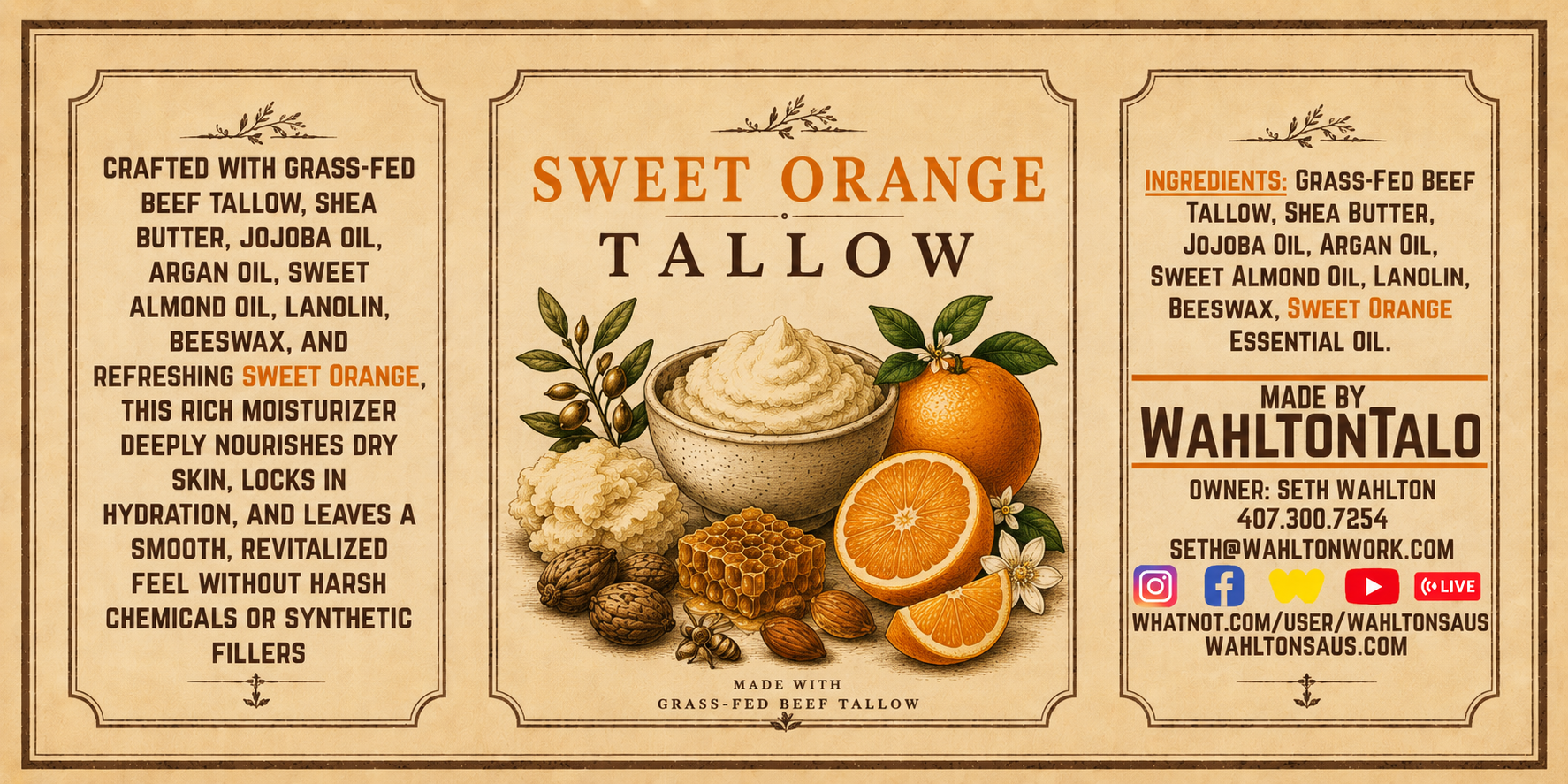WAHLTONTALO GRASS-FED BEEF TALLOW WHIPPED BALM (SWEET ORANGE)