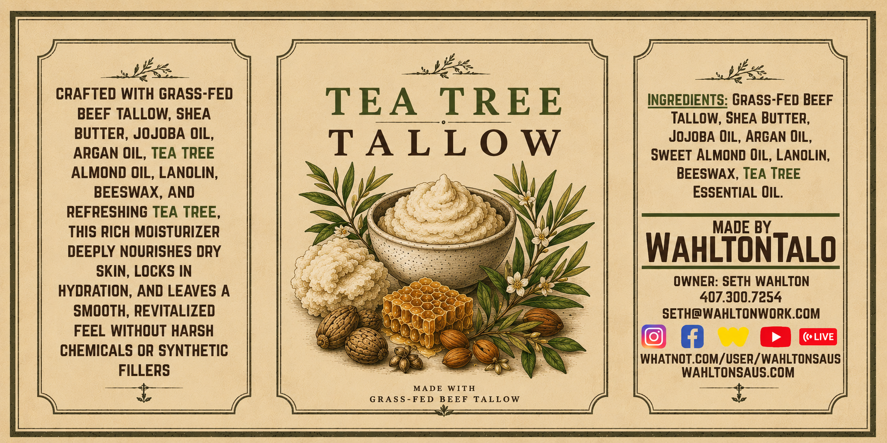 WAHLTONTALO GRASS-FED BEEF TALLOW WHIPPED BALM (TEATREE)