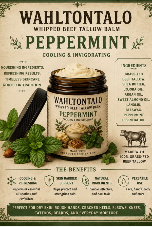 WAHLTONTALO ALL NATURAL GRASS FED BEEF TALLOW WHIPPED BALM ( PEPPERMINT)