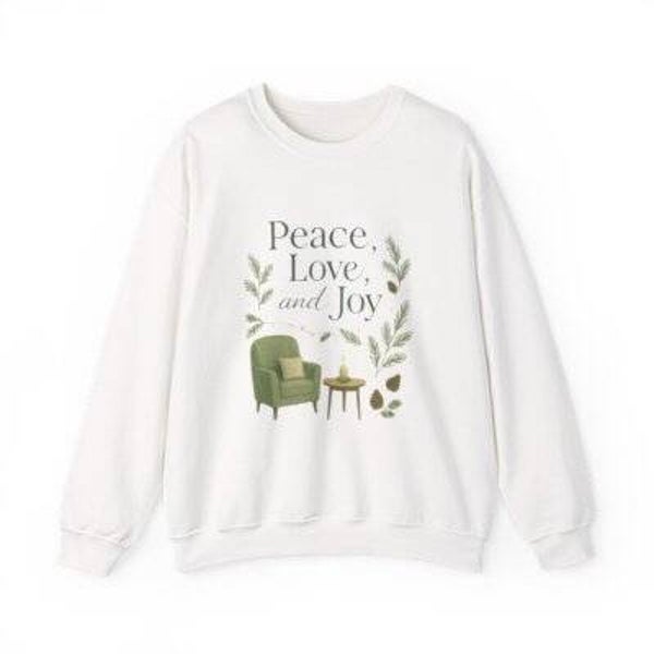 Peace Love and Joy sweatshirt | cozy chair botanical design  Printify Choice • Gildan 18000 7 sizes • 5 colors • Total 29 variants All in stock 0 sales Published