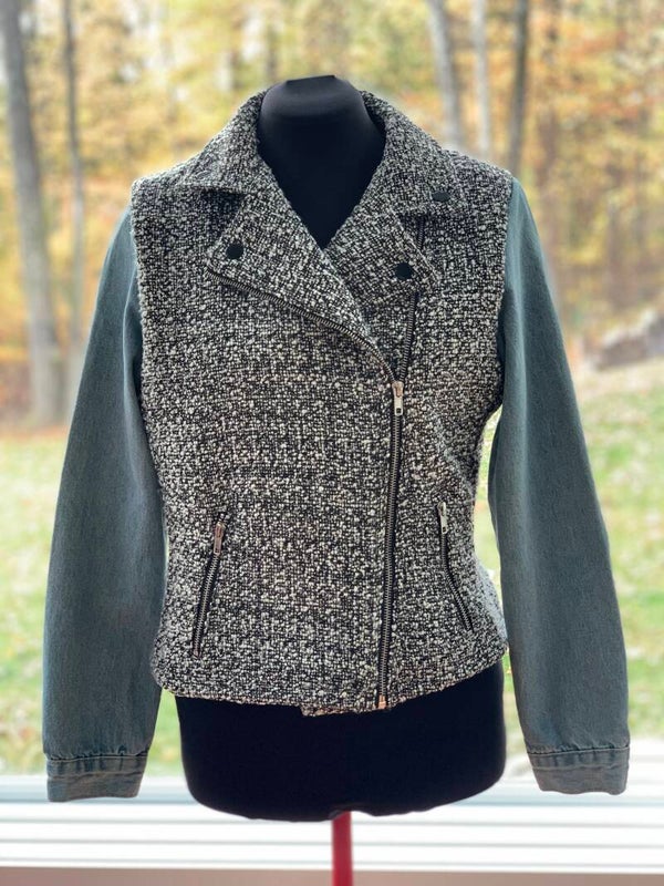 Tweed/denim hybrid avant-garde jacket
