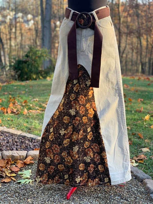 Patchwork Corduroy Maxi A-line Skirt