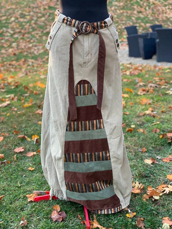 Patchwork Corduroy Maxi A-line Skirt
