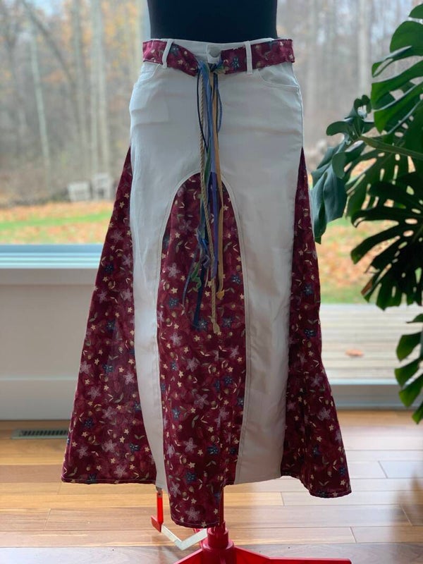Godet Denim Maxi A-line Skirt