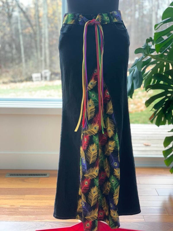 Patchwork Denim Maxi A-line Skirt
