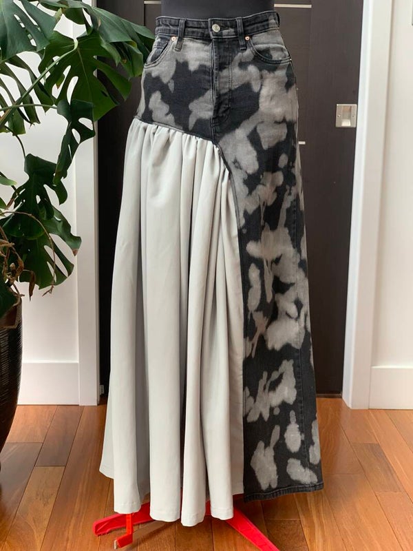 Asymmetrical Docking Denim Maxi Skirt