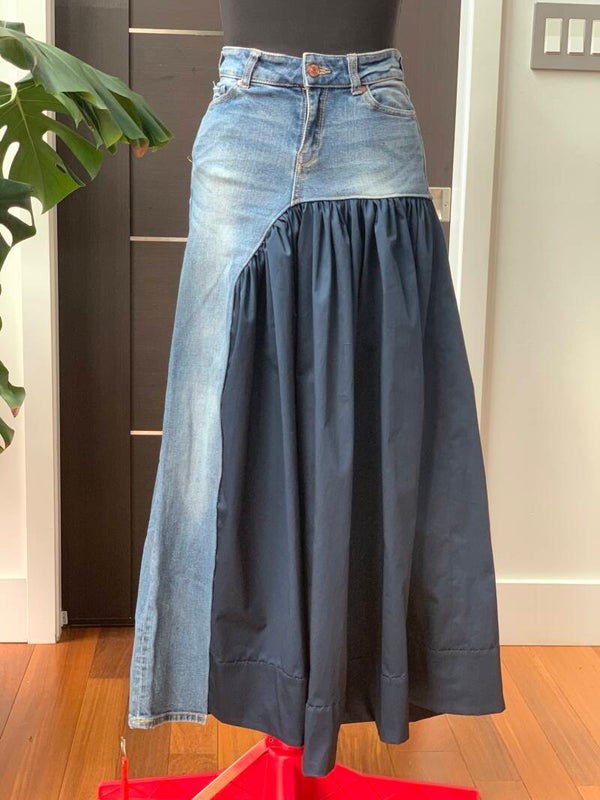 Asymmetrical Docking Denim Maxi Skirt
