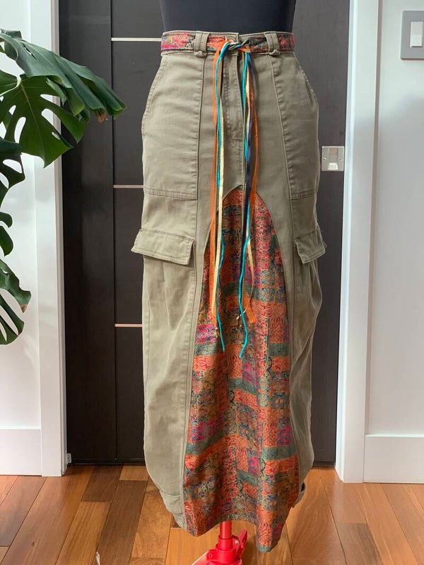 Patchwork Cargo Maxi A-line Skirt