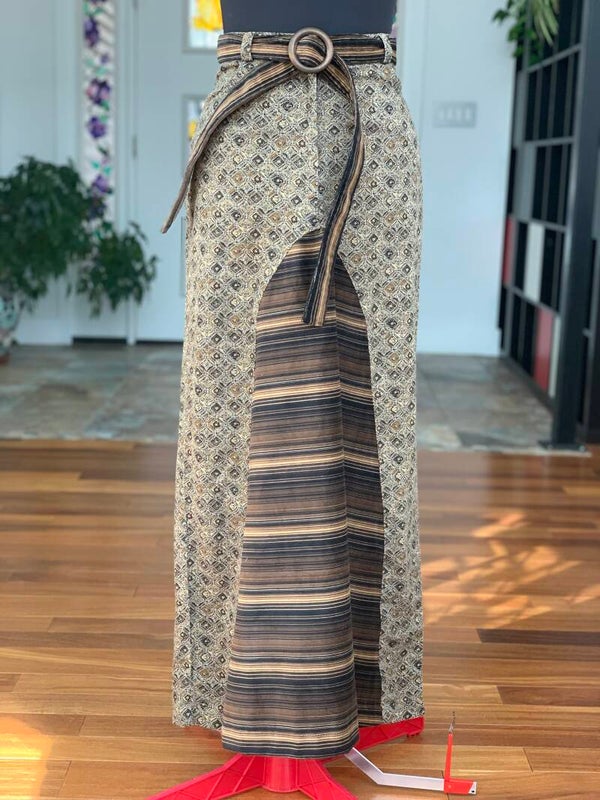 Patchwork Corduroy Maxi A-line Skirt