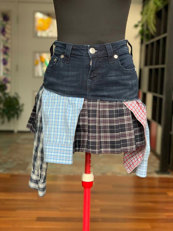 Asymmetrical Plaid Patchwork Mini Skirt