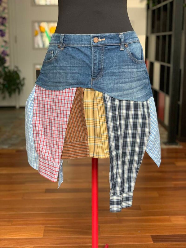 Asymmetrical Plaid Patchwork Mini Skirt