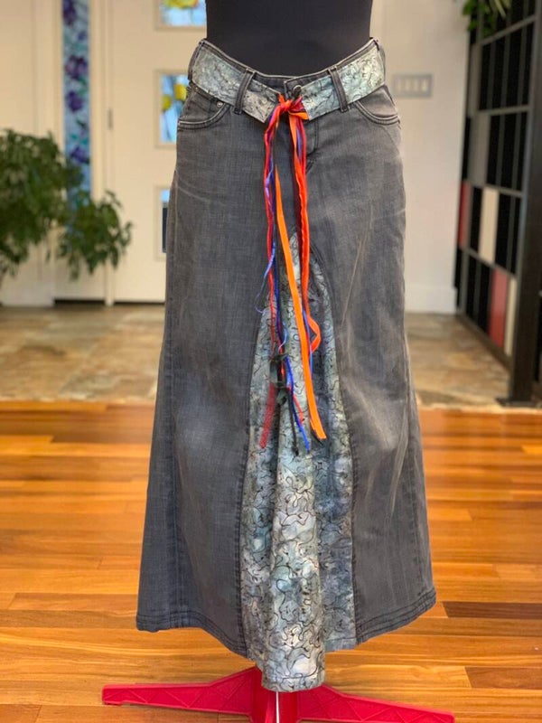 Patchwork Denim Maxi A-line Skirt