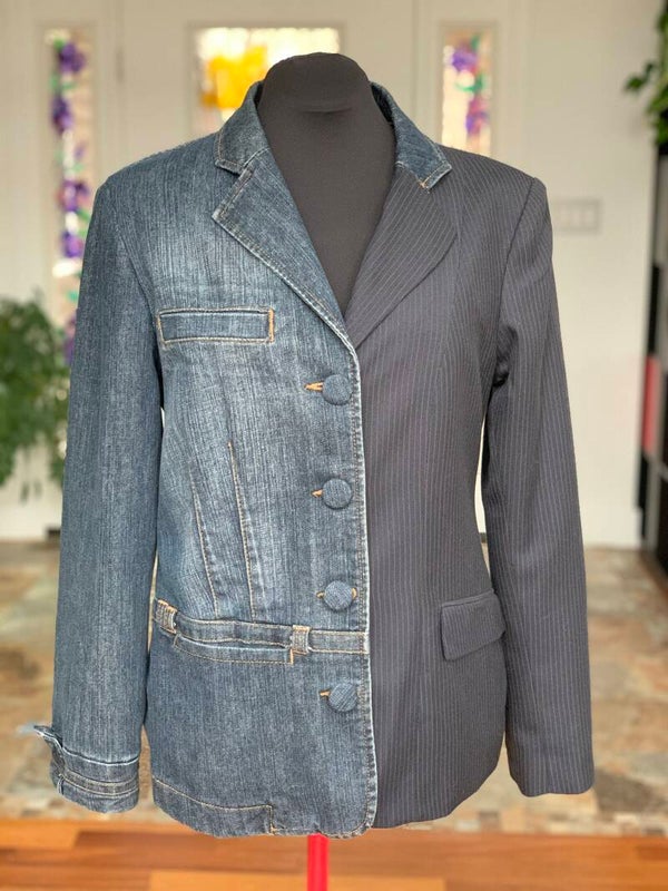 Denim/tailored Asymmetrical Hybric Blazer
