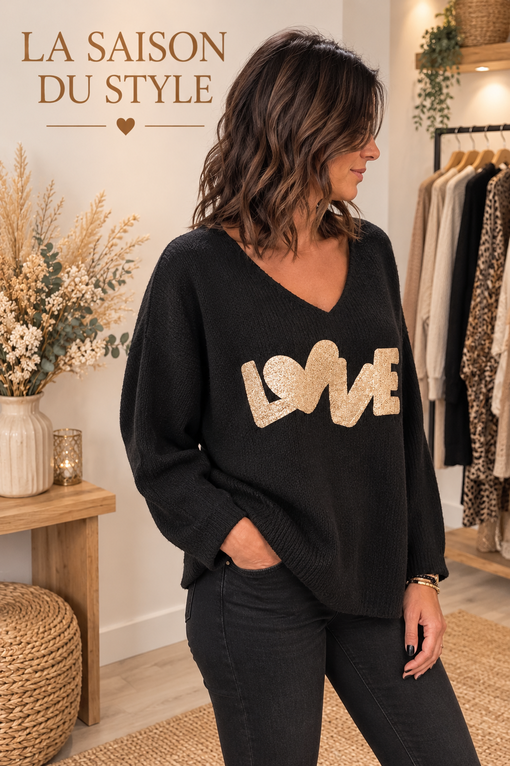 PULL LOVE Noir, Vert