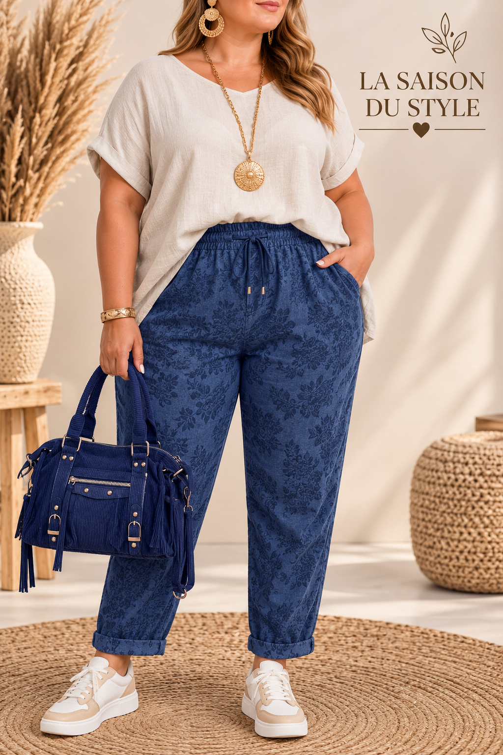 Pantalon Jacquard Botanique bleu jean