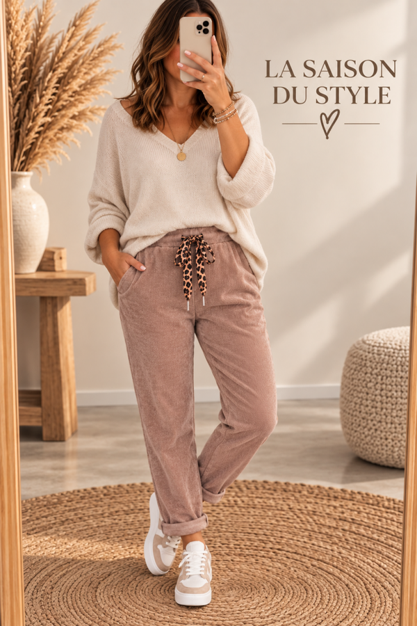 Pantalon Velours Chenillé Taupe