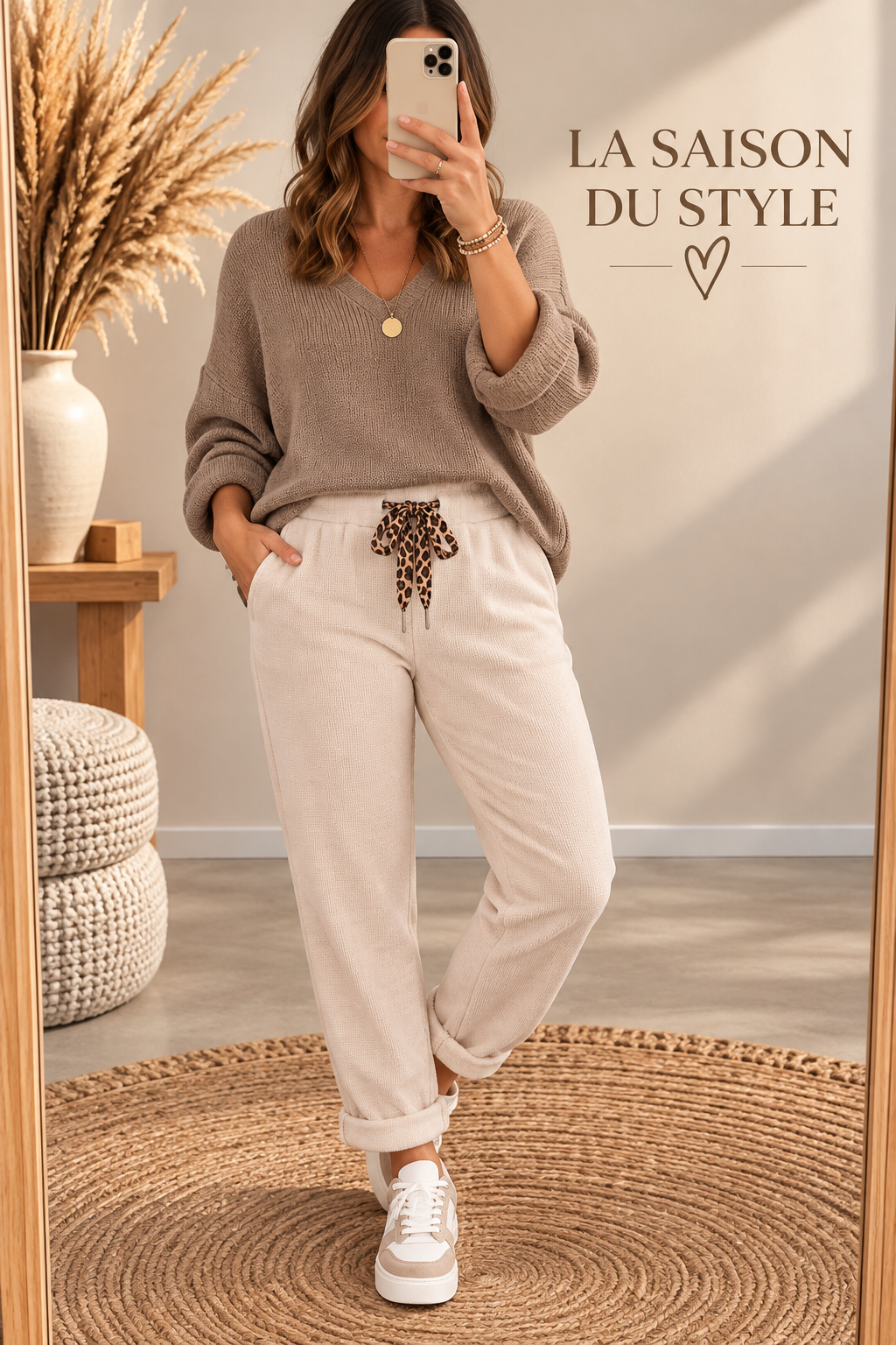Pantalon Velours Chenillé Crème