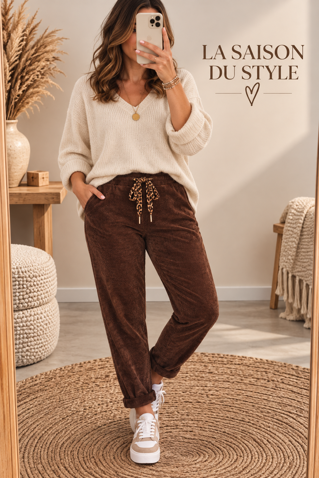 Pantalon Velours Chenillé Marron