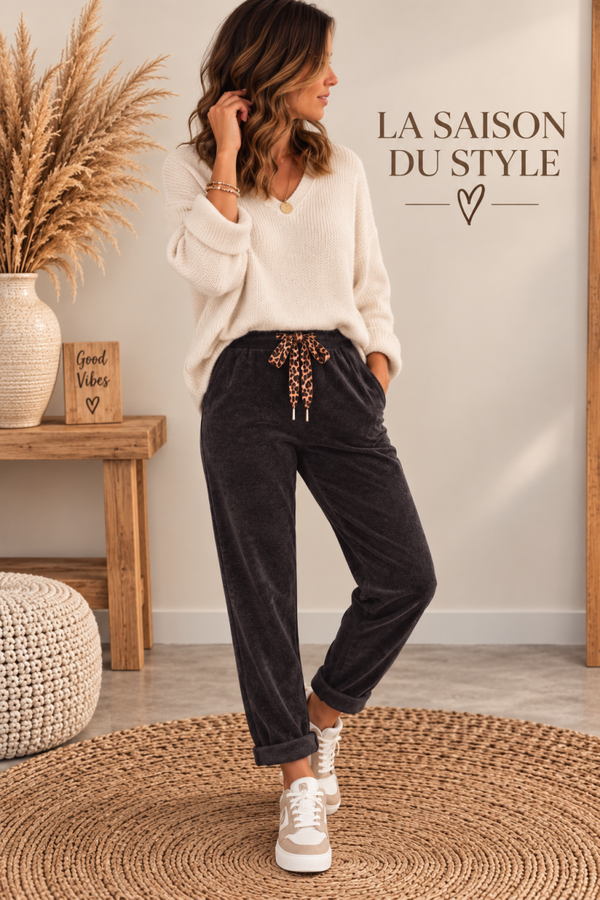 Pantalon Velours Chenillé Noir