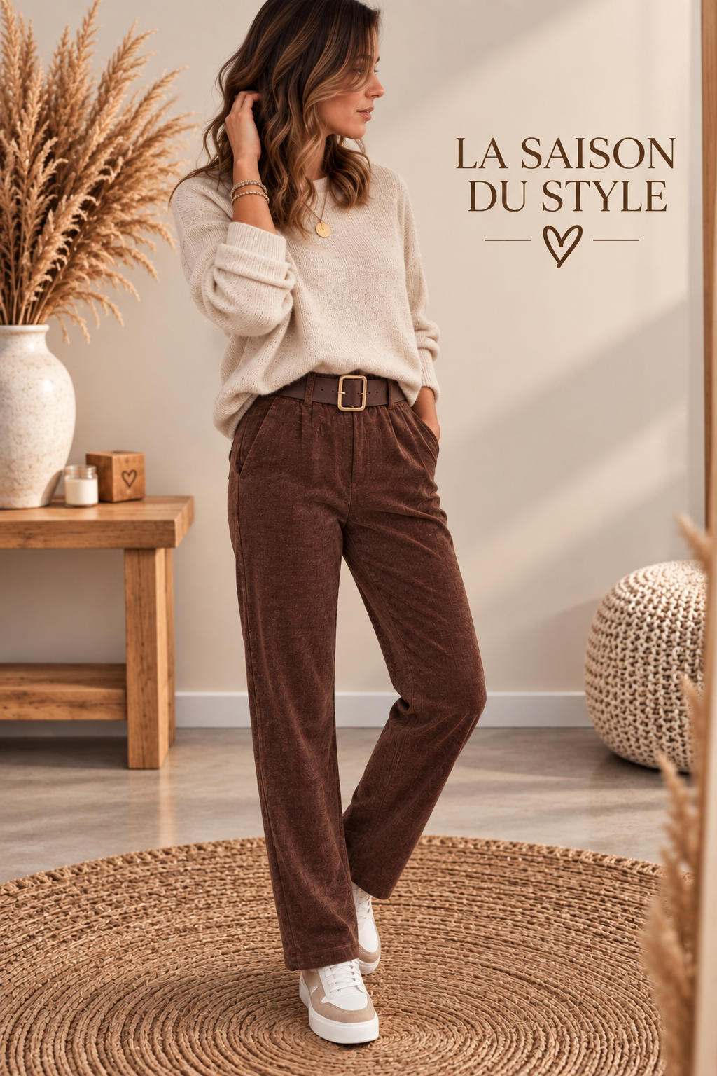 Pantalon Ceinture Marron
