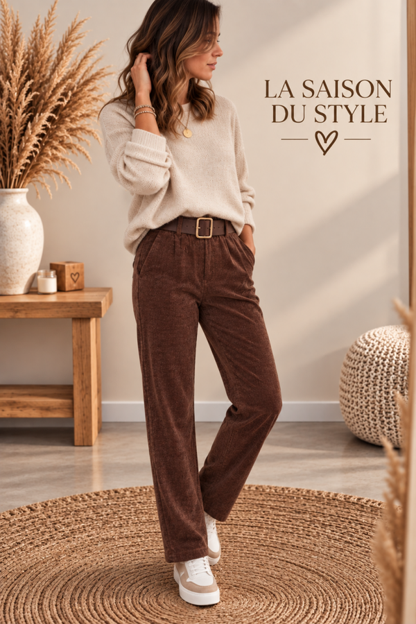 Pantalon Ceinture Marron