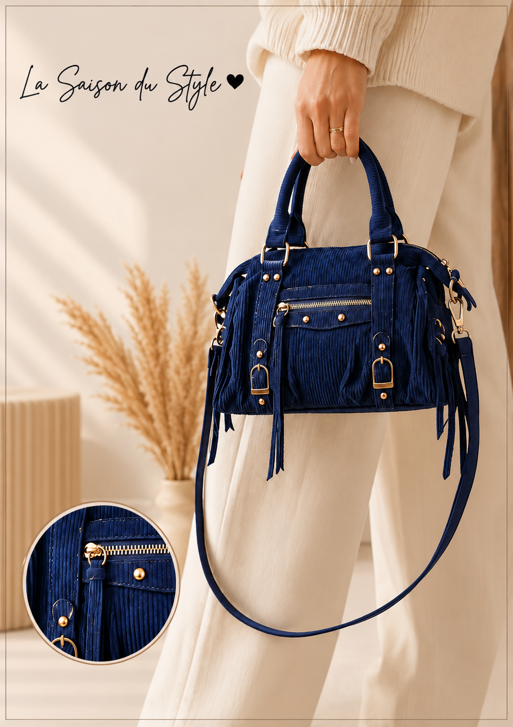 Petit Sac Velour Côtelé Navy