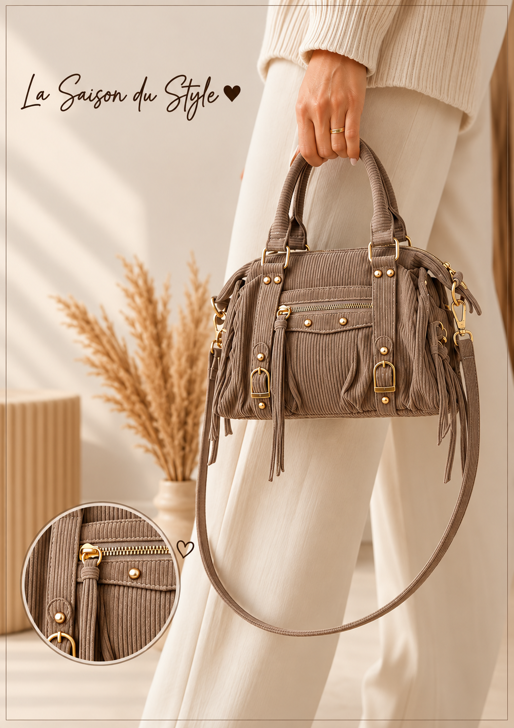 Petit Sac Velour côtelé Taupe