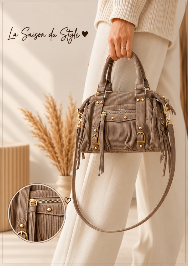 Petit Sac Velour côtelé Taupe