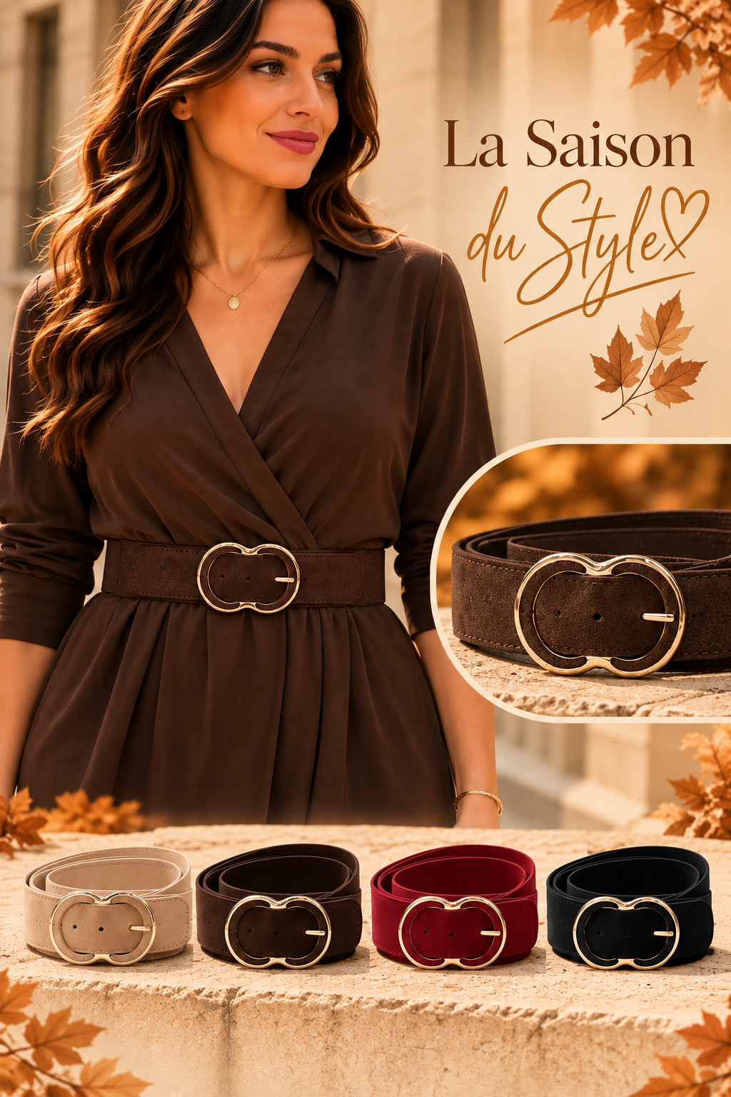Ceinture élastique suédine double anneaux dorée (Différents coloris)