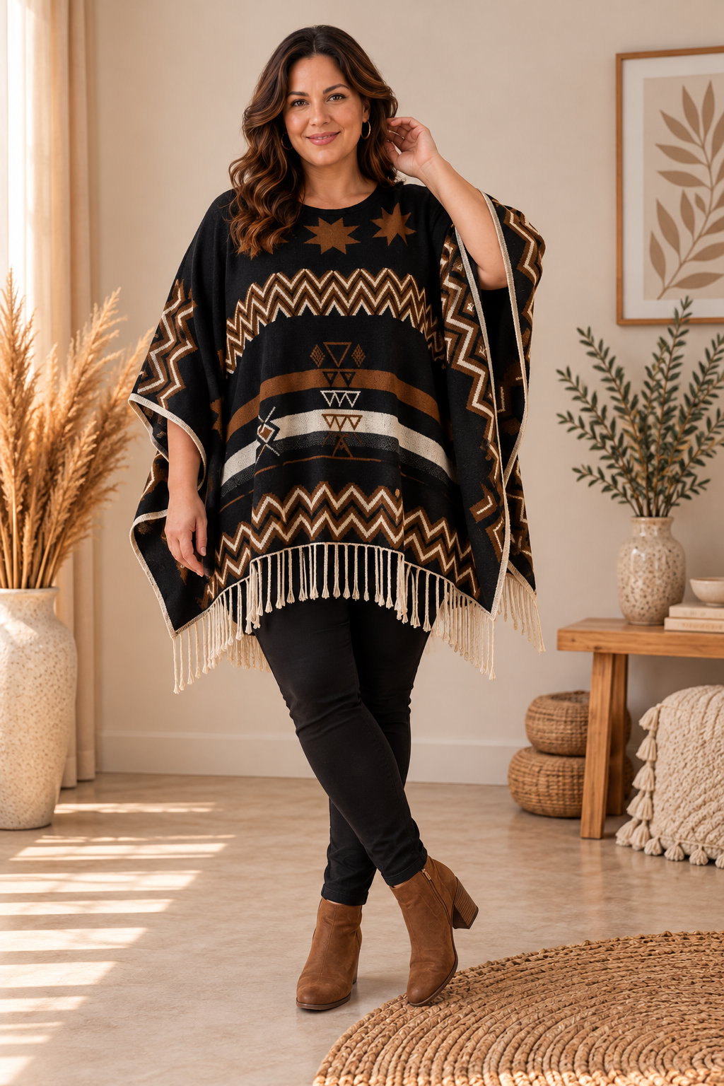 Cape poncho femme à motifs