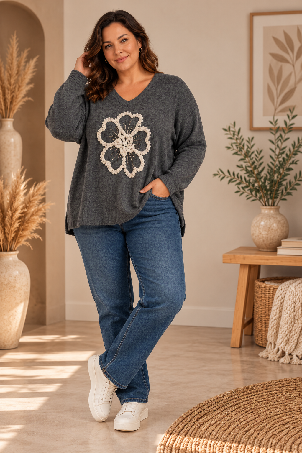 Pull oversize gris fleur