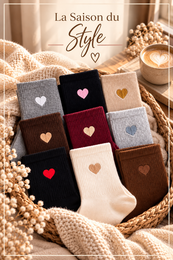 Chaussette brodé cœur (différents coloris)
