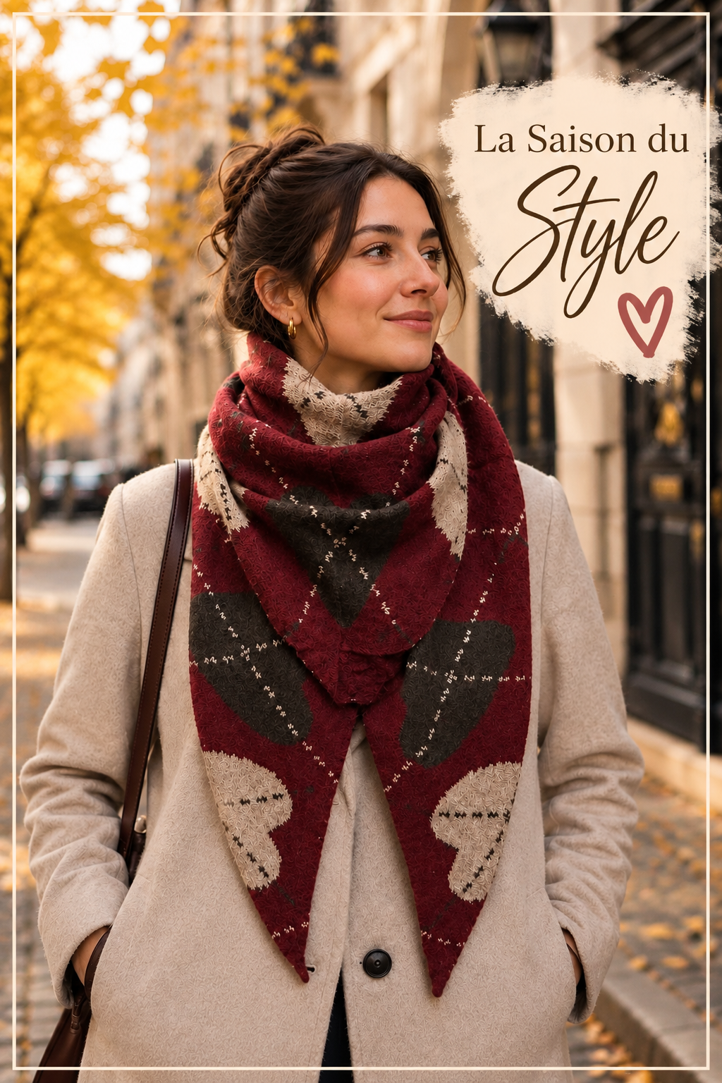 Echarpe triangle Burlington cœur (Beige/Grise/Bordeaux)