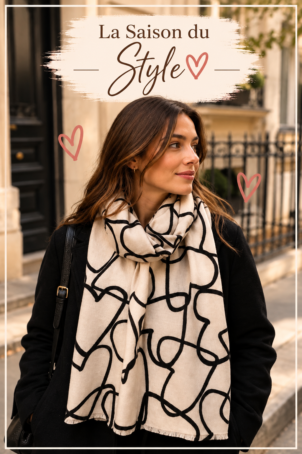 Foulard Cœurs Graphiques (Noir/Bordeaux/Taupe/Blanc/Café)