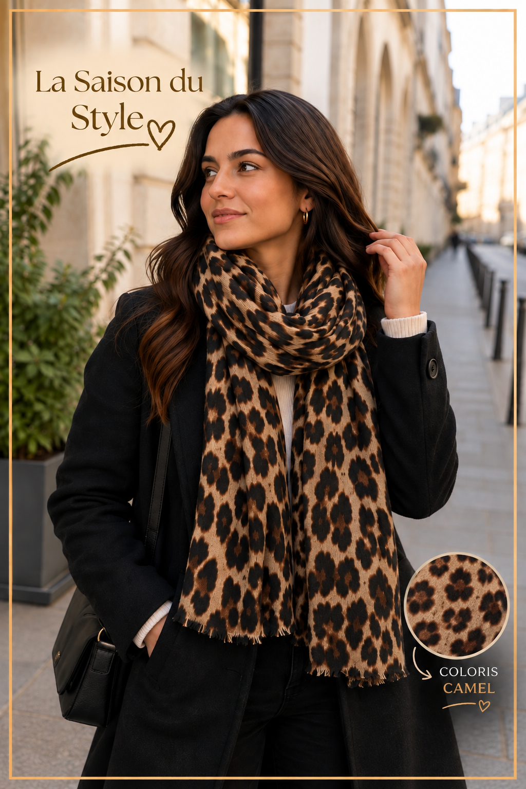 Foulard léopard Doux (Noir/Beige/Camel)