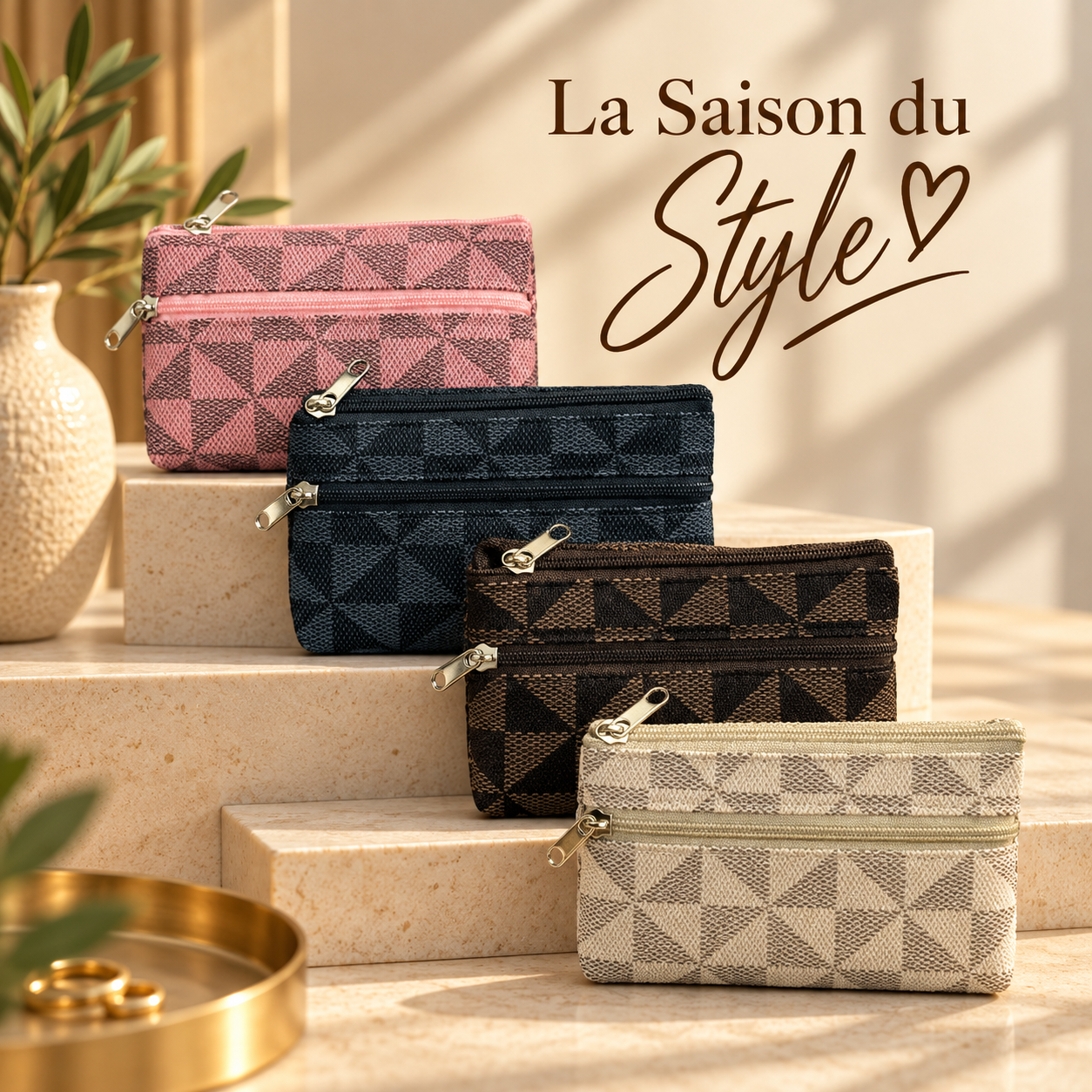 Porte monnaie graphique (Rose ,brun, anthracite, vanille)