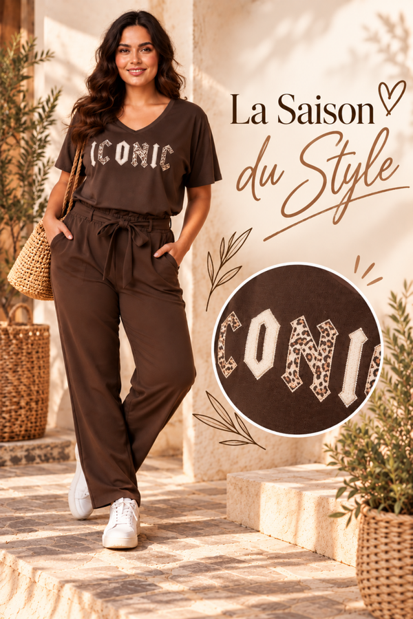 Tee shirt ICONIC col en V Chocolat (taille unique du 42 au 48)