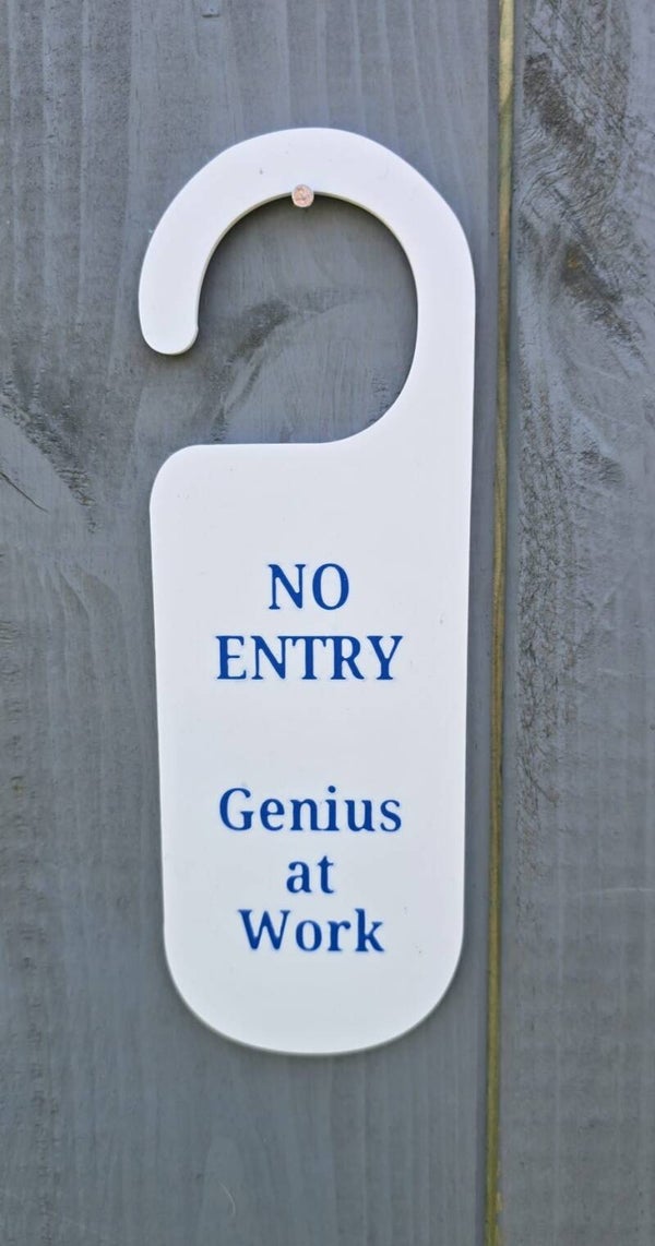 No Entry, Genius at work door hanger