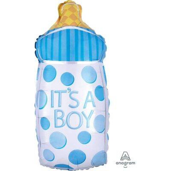 Its a Boy Fles  |  Folie Ballon |  Baby  |  | Inclusief Helium en lint | 76 cm | Blauw