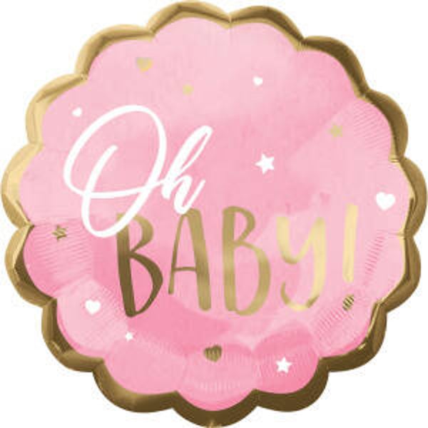 Oh Baby  | Folie Ballon  | Baby | Inclusief Helium en Lint | 45 cm | Roze
